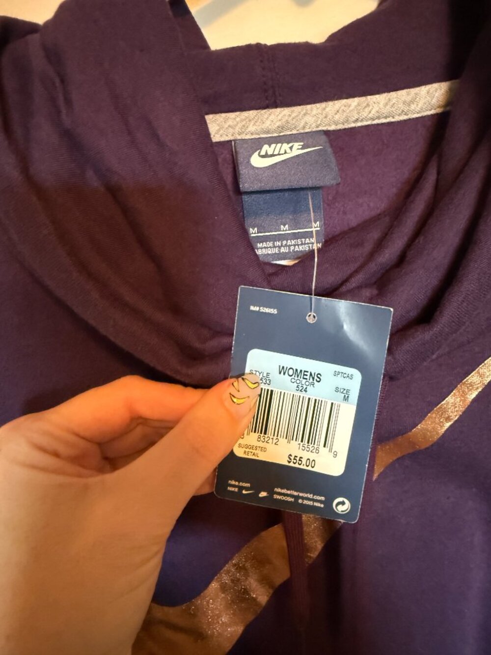 Nike Hoodie Womens Medium Purple Metallic Swoosh Pullover Sweatshirt NWT - Picture 2 of 3